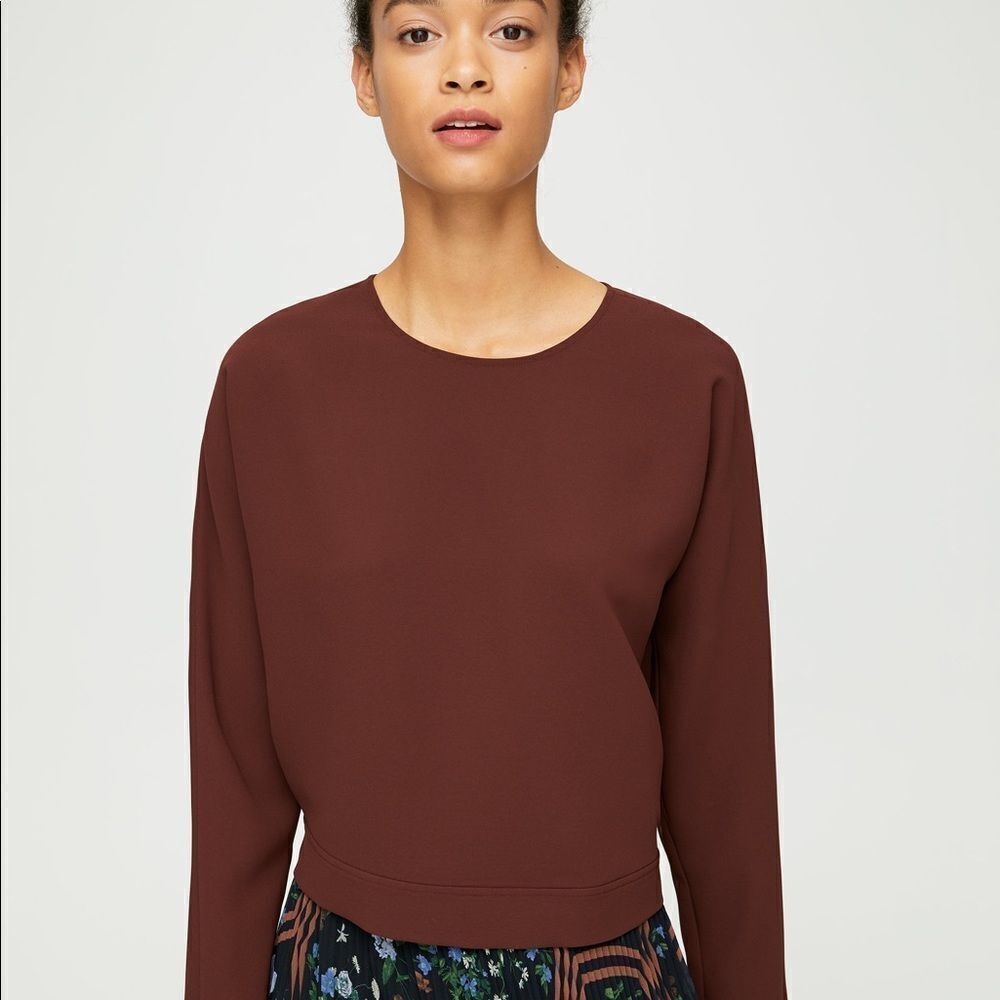 Wilfred Laon Long Sleeve Open Back Blouse in Truffle XS